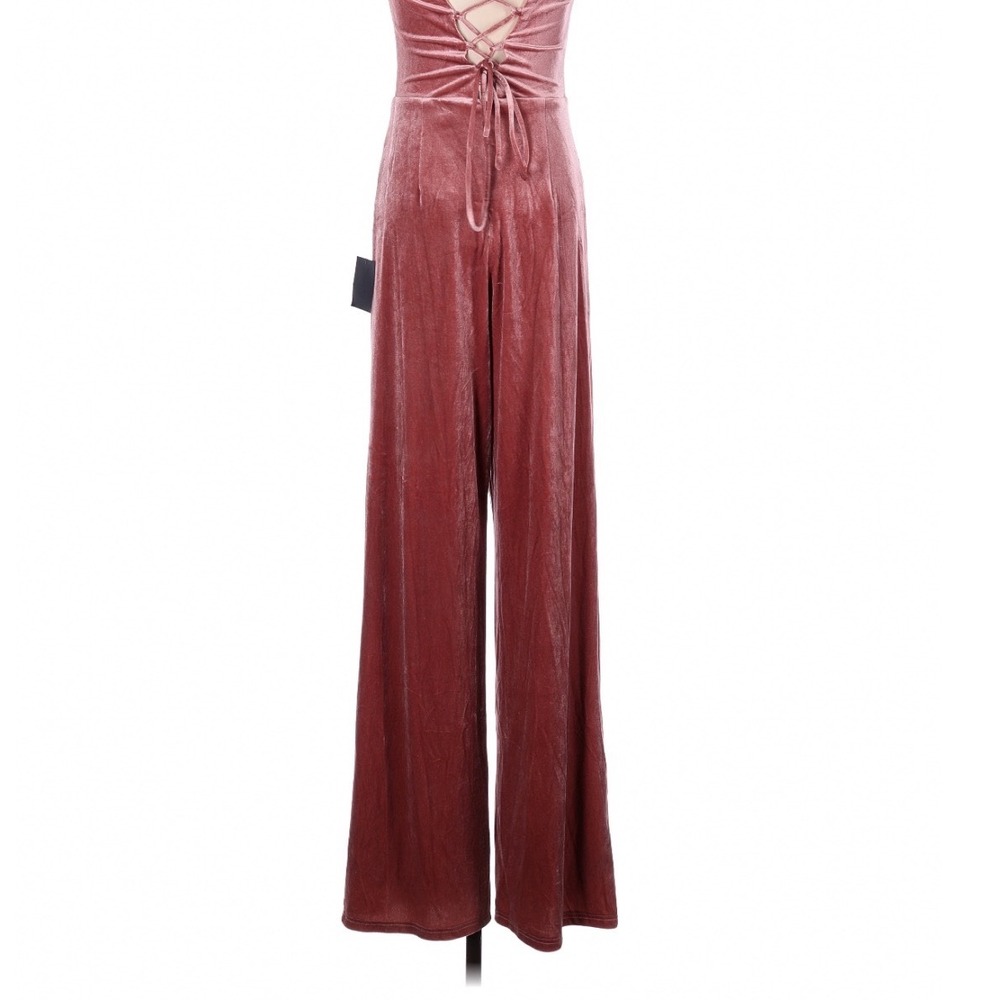 Lulus Splendidly Stunning Dusty Rose Velvet Lace Up Wide Leg Jumpsuit XS - Picture 7 of 10
